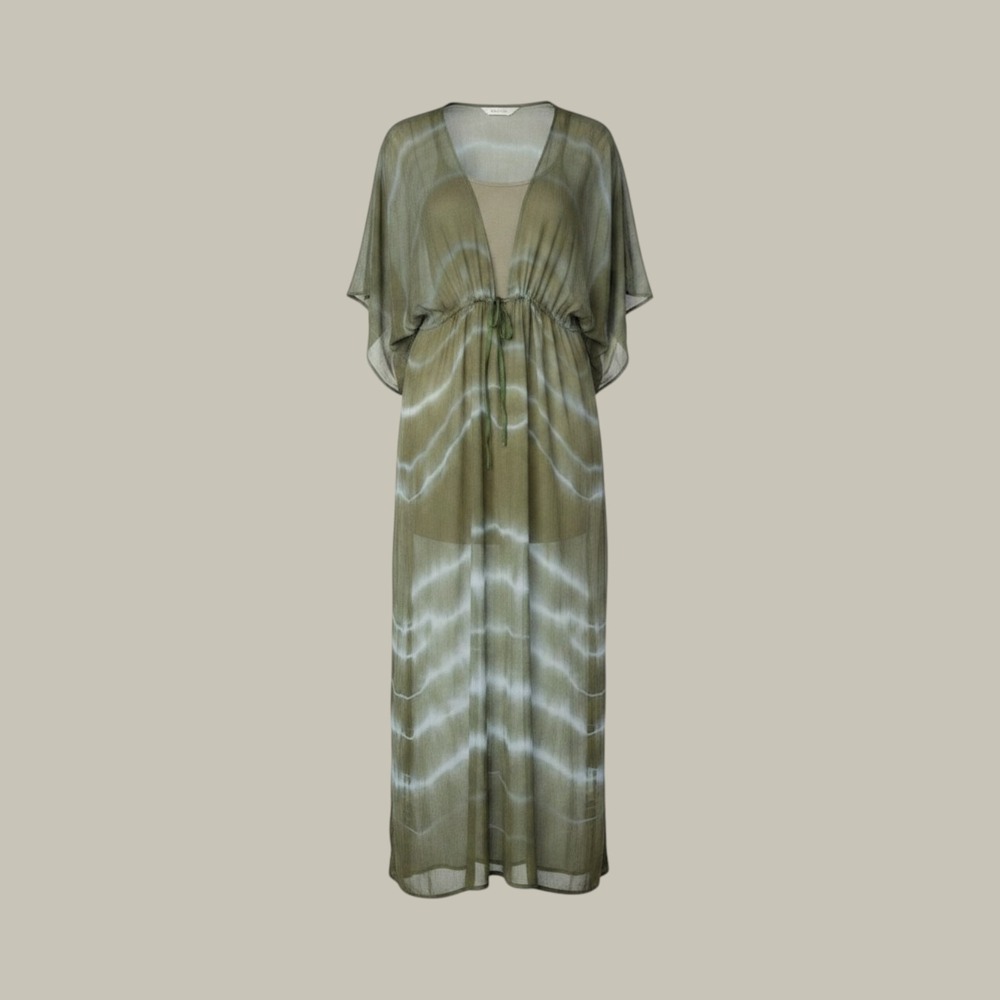 Green Dragon Tie Dye Maxi Dress Olive Green Boho Sheer Overlay Slip Dress L